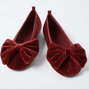 Zara Red Velvet Bow Ballet Flats Elegant Slip-On Shoes Women’s Size 5 EU 34